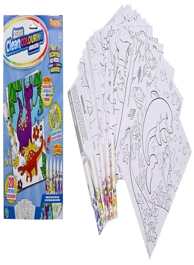 Scentos CleanColouring™ Markers Adventure Set By Fratelli | 20 pictures to color, Colour Reveal Stickers and 5 Scented Clean Colouring Markers - Image 3